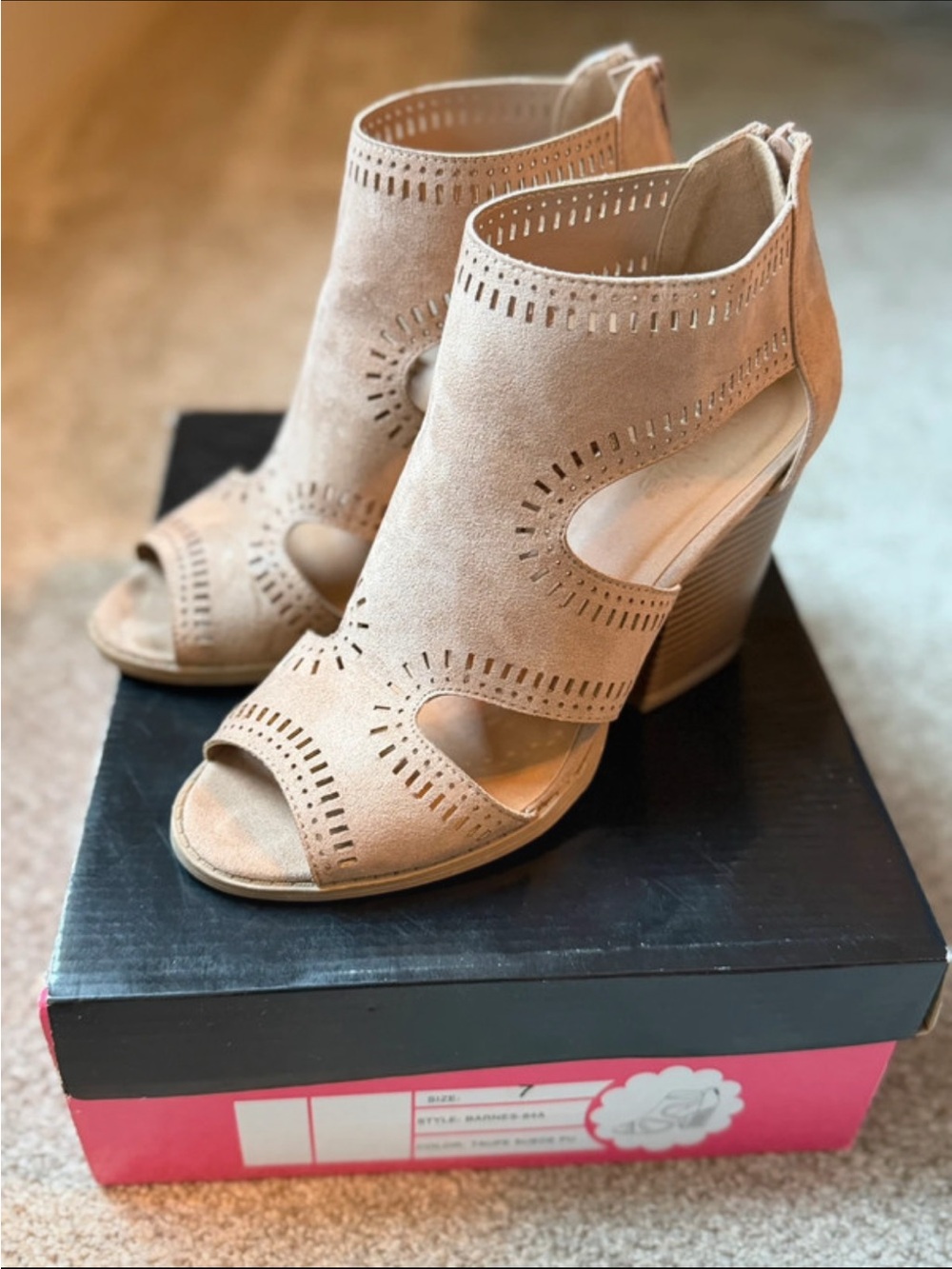 Charlotte Russe Taupe Cutout Peep Toe Heels Size 7 Fits 7.5